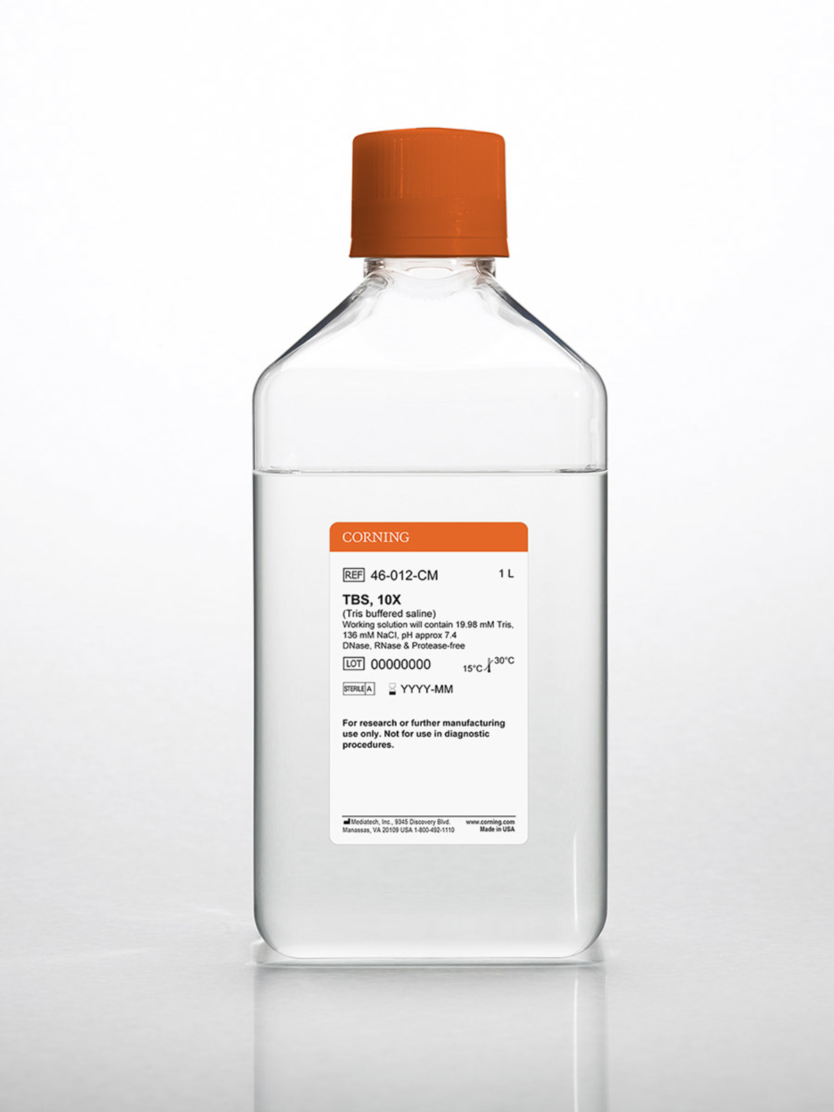 Corning® 1L 10X Tris Buffered Saline, Liquid, pH 7.4 ± 0.1 RNase-DNase- and protease-free